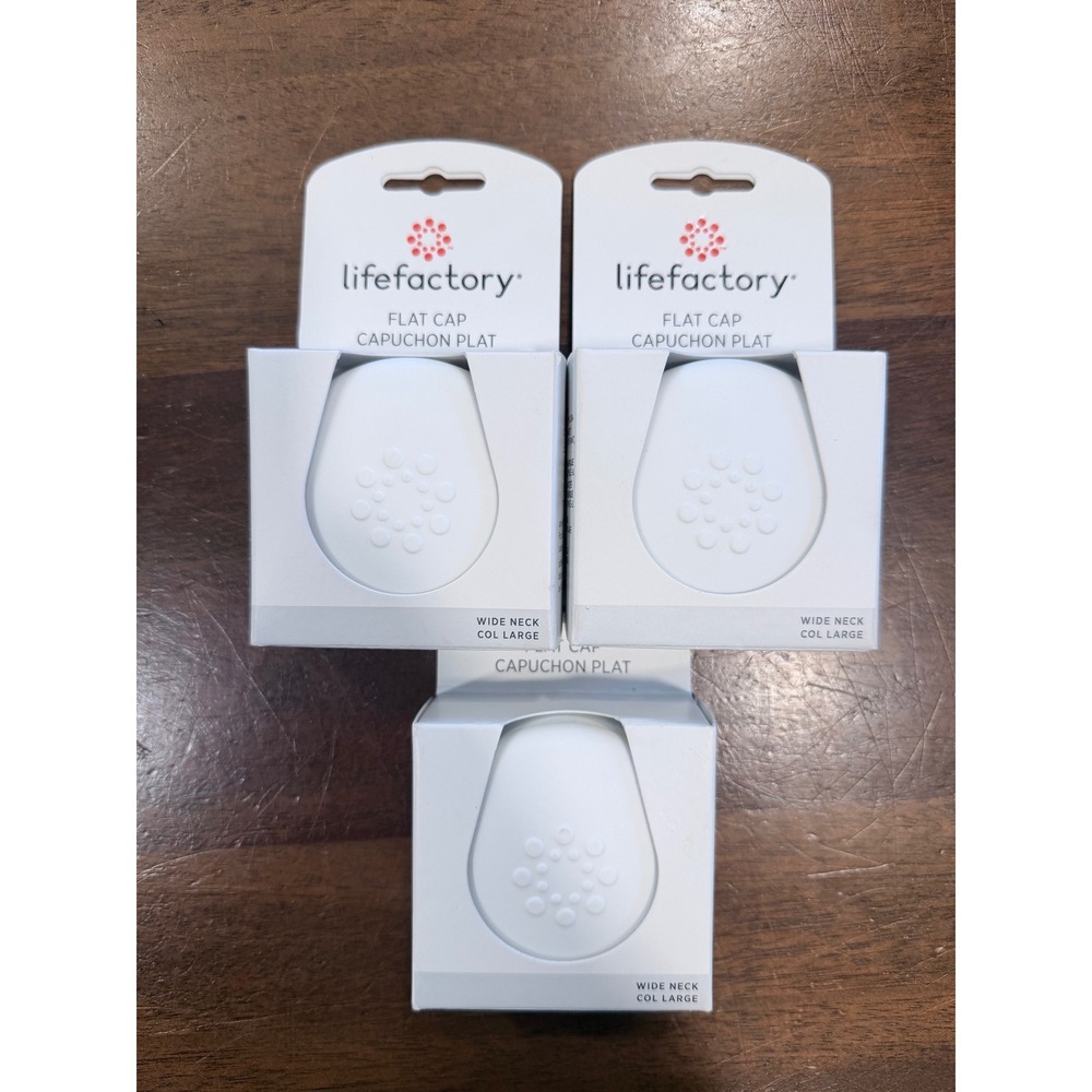 Lifefactory Flat Cap for 8 oz Wide Neck Baby Bottles White 3 Pack BPA-Free